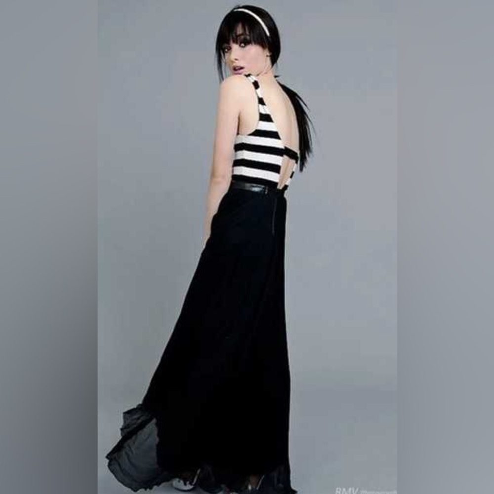 Alice + Olivia Monochrome Striped Knit Bodice Maxi dress